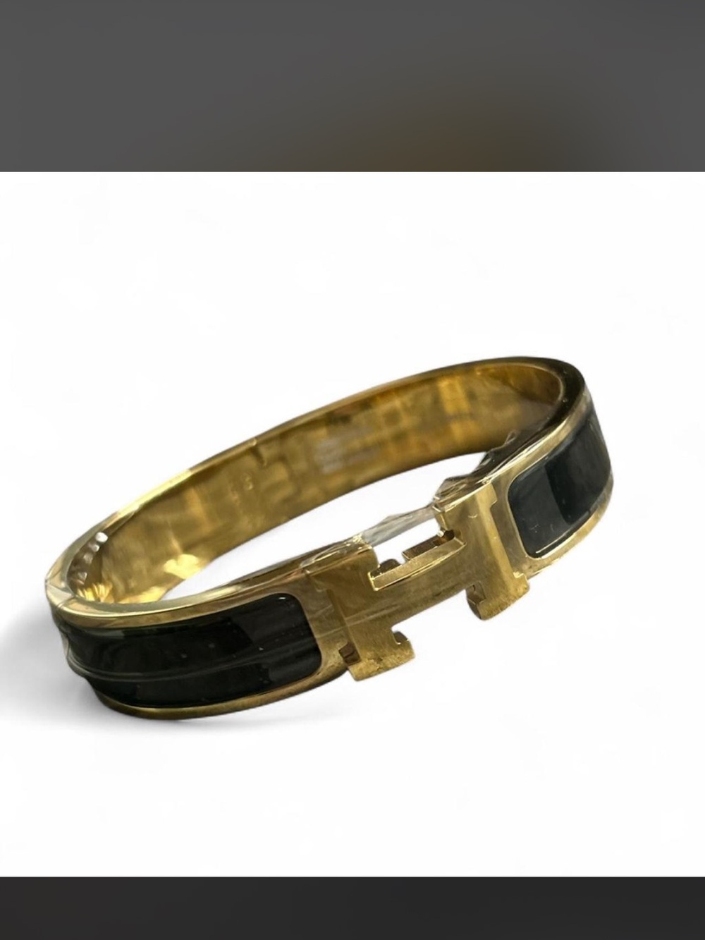Gold and Black Enamel H Clic Bracelet